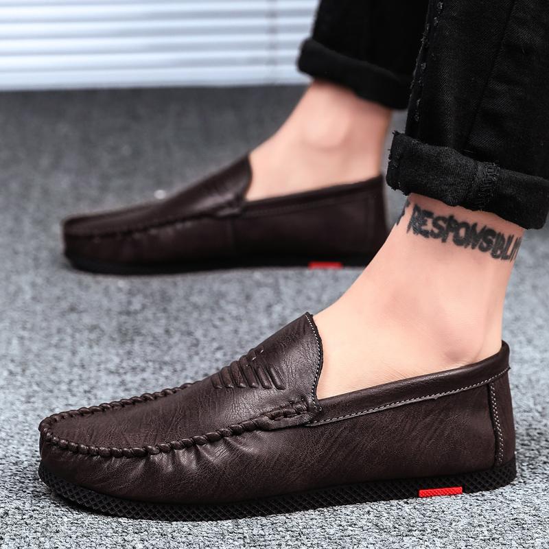 

Кожаные лоферы для мужчин Модная мужская повседневная обувь Летняя удобная мужская формальная обувь Слипоны Мужские лоферы Chaussure Hommes 39 темно-коричневого