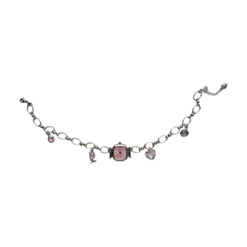 Heavy Duty Vintage Collarbone Chain Alloy Mechanical Watch Pendant Necklace Unique Sweet Cool Jewelry Gift for Women