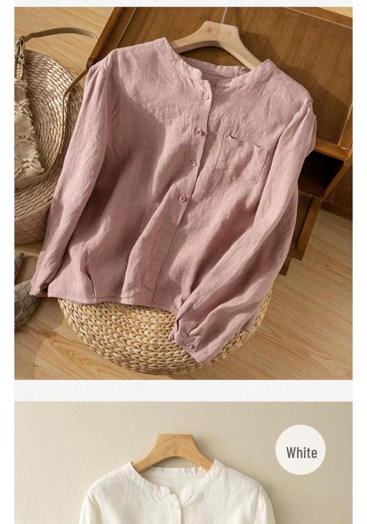 Women’s High-End Artistic Retro Cotton and Linen Loose Top – New Spring 2026 Collection