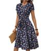 Women's Spring And Summer Casual Round Neck Short Sleeve Waist Floral Print Midi Dress