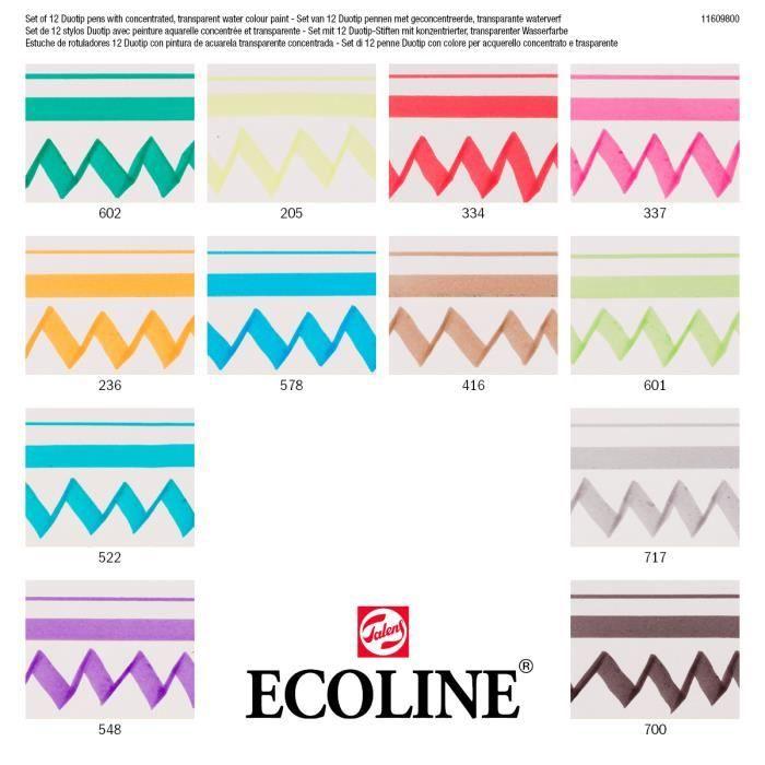 Feutres - Talens - Ecoline - Set de base - 12 couleurs - Pointe ogive et biseautée