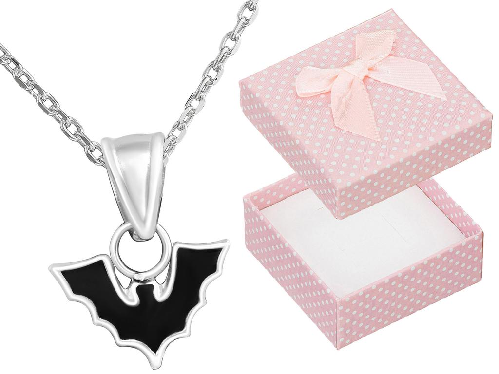Short Silver Women's Black Necklace Small Bat With Enamel Silver 42 Cm