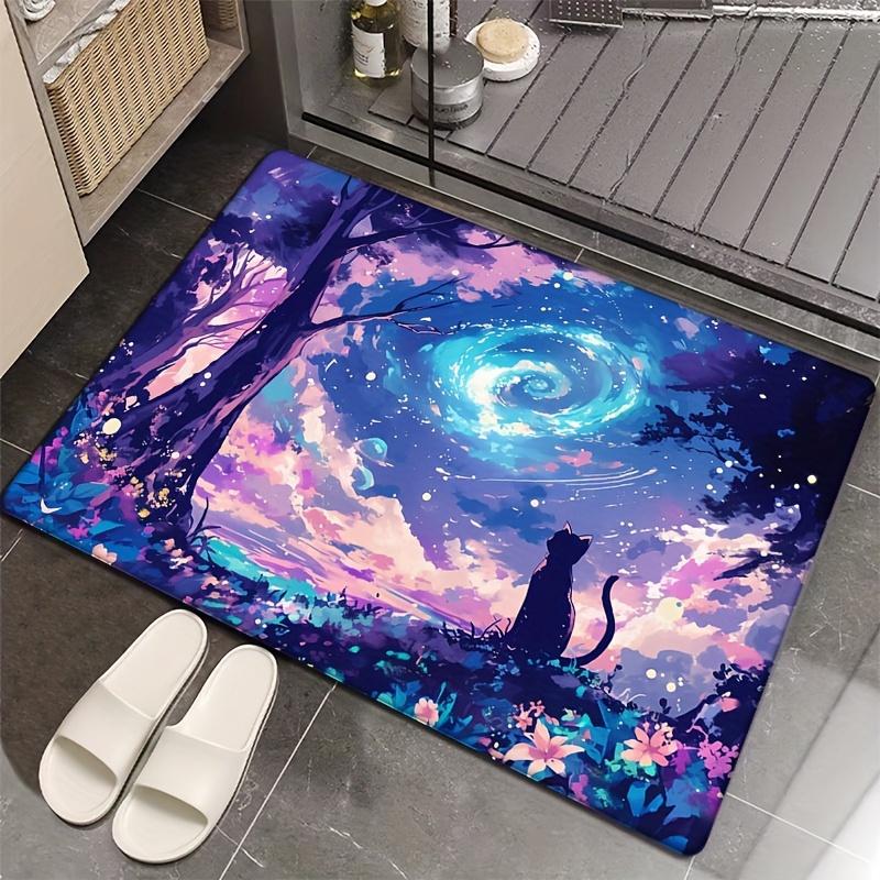 

1pc, JIT Flannel Thickness 0.47inch, Starry Night Sky Cat Print, Non-Slip Absorbent Mat, Washable Entryway Kitchen Living Room B 40cm x 60cm