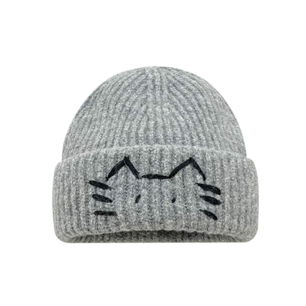 Wool Knit Beanies Embroidered Kitten Printing Knit Cap Cute Cat Knitted Hat  Apparel Accessories