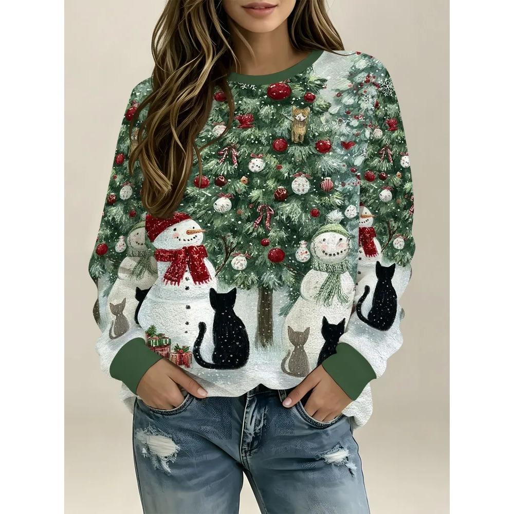 Autumn Winter Comfortable Fashionable Fun Christma Halloween 3d Printed Round Neck Long Sleeve Pullovers Casual Sports Versatile Loose Pullovers
