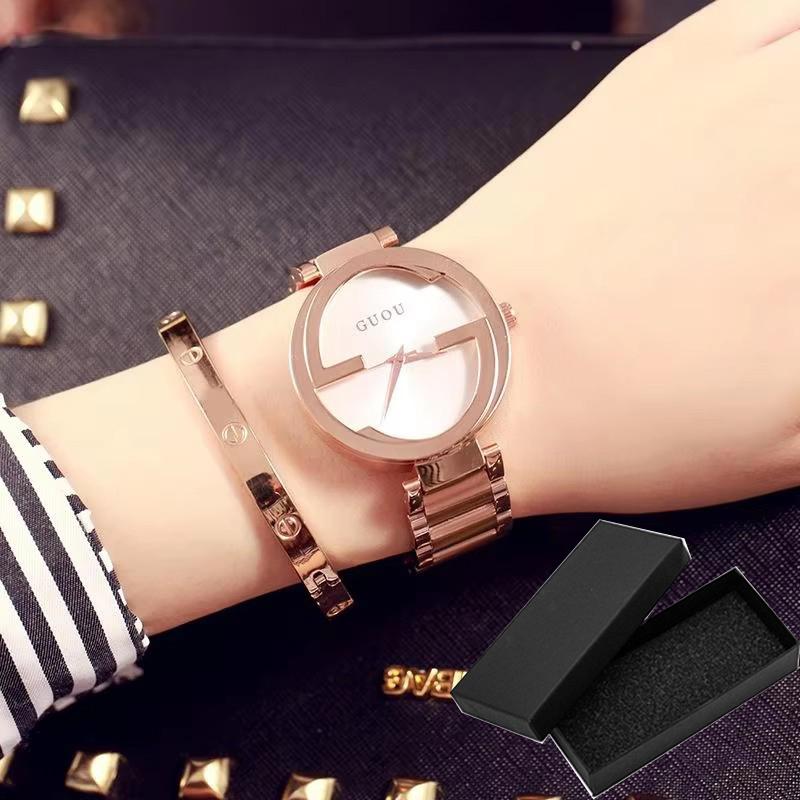 Fashion Guou Brand Unique Women Luxury Rose Gold Steel Quartz Wrist Watch Relogio Feminino Lady Luxury Ladies Dress Hours Clock