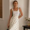 Splicing Design A-Line Skirt Slim Fit Half-length Dress Elegant Polka Dot Skirt  Wedding Guest