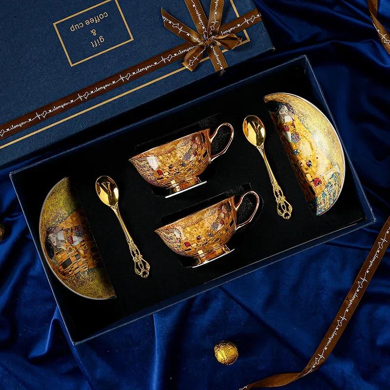 Luxury Bone China Coffee Mug Set - European Palace Style Tea Cups with Spoon & Tray, Elegant Afternoon Tea Drinkware Gift