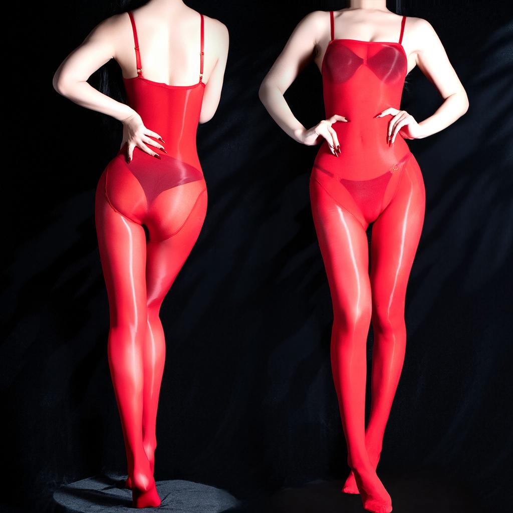 Fully Transparent Oily Tube Top One-piece Suspenders Sexy Ultra-thin Silky Triangular Crotch Seamless Open Crotch Sex Onesie