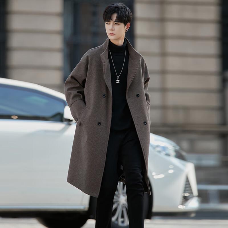 ROMON Men's Mid-length Wool Blend Trench Coat