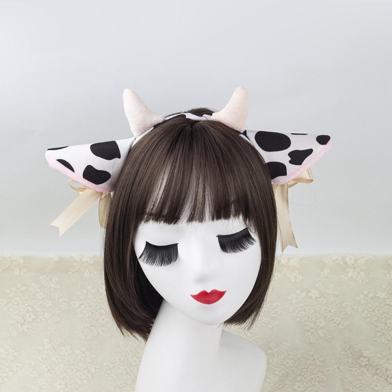 Cow Costume Set Lovely Cow Ear Hair Hoop Mesh Skirt Cow Ear Headband Plush Tail Bowtie Party Supplies for Halloween