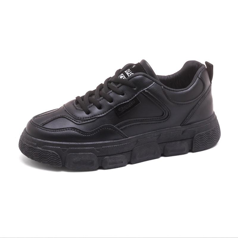 Black Sports Shoes Leather Daddy Shoes for Women