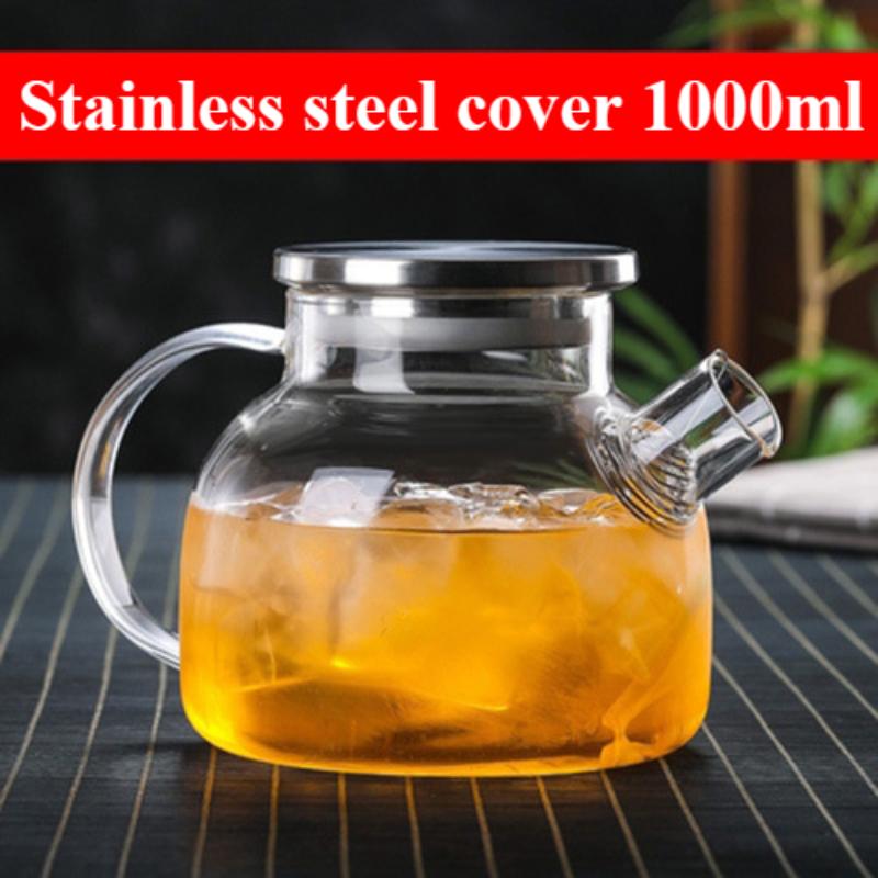 Large Capacity Glass Cold Water Kettle with Bamboo Wrapped Steel Lid for All Seasons, Household Cold Water Kettle with Filter Wire Filtration