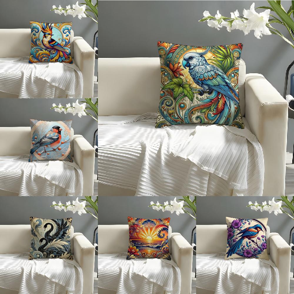 Elegant Swan And Bird Animal Prints Pillow Case Linen Pillow Case Sofa Home Decor Cushion Cover Cushion Cove