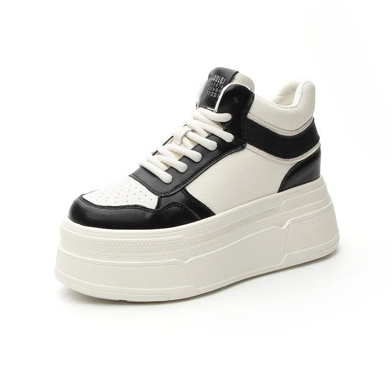 

Модные 6 см Натуральная Натуральная Кожа Женские Модные Кроссовки на Платформе и Танкетке, Массивные, Повседневные Ботильоны до Щиколотки, Весна-Осень 2024, Женская Обувь 34 чёрный