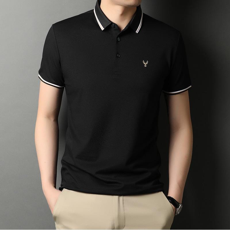 Футболка мужская с короткими рукавами и лацканами из хлопка — фото 7