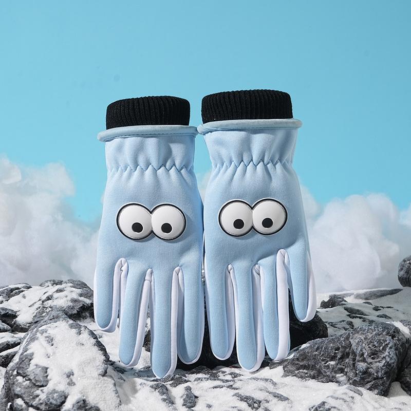 Herbst- und Winter Outdoor Kälteschutz und Wärme Fleece Schneespiel Anti-Rutsch Reiten Cartoon Großauge Winddichte Handschuhe