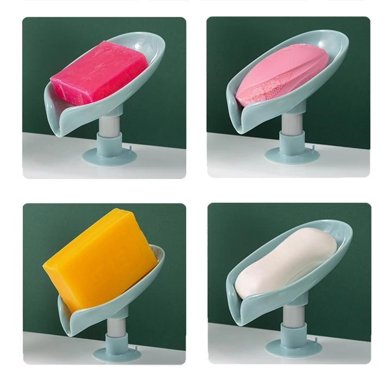 Leaf Shape Soap Box Drain Soap Holder Sponge Storage Tray Creative Sucker Water-free Storage Box Bathroom Shower Soap Holder