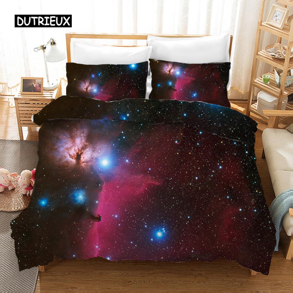 Starry Sky Duvet Cover Set Blue Orange Galaxy Starry Sky Theme Twin Bedding Set Microfiber Double Queen King Size Quilt Cover