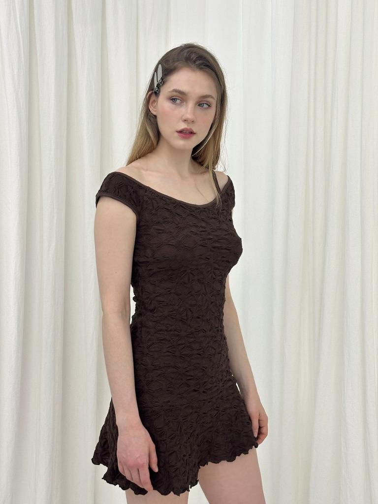 Moi Fair One-Shoulder Wrinkle Dress / Brown