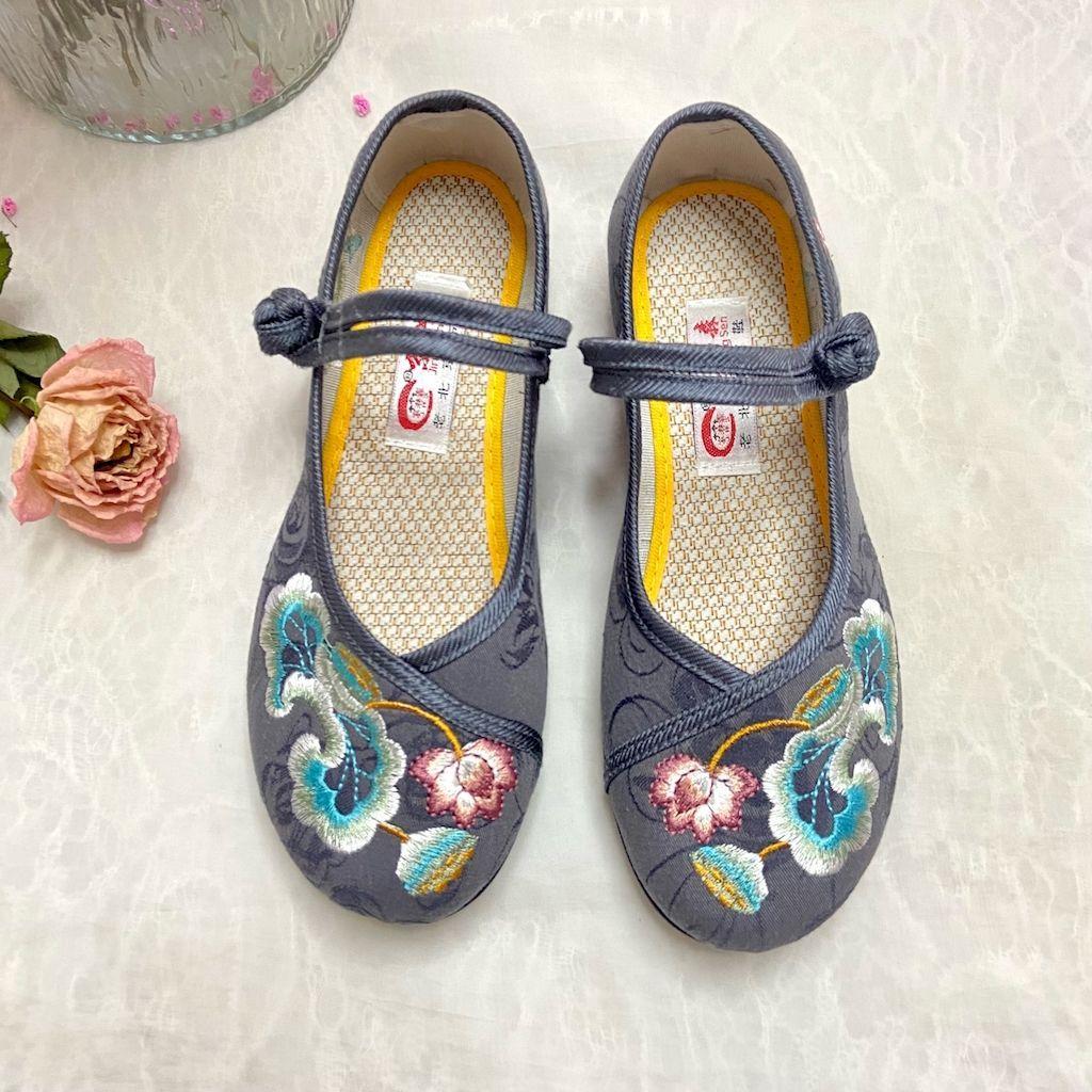 Zapatos De Mujer Women Fashion Wine Red Buckle Strap Anti Skid Shoes Lady Classic Pink Floral Embroidery Shoes Ab349
