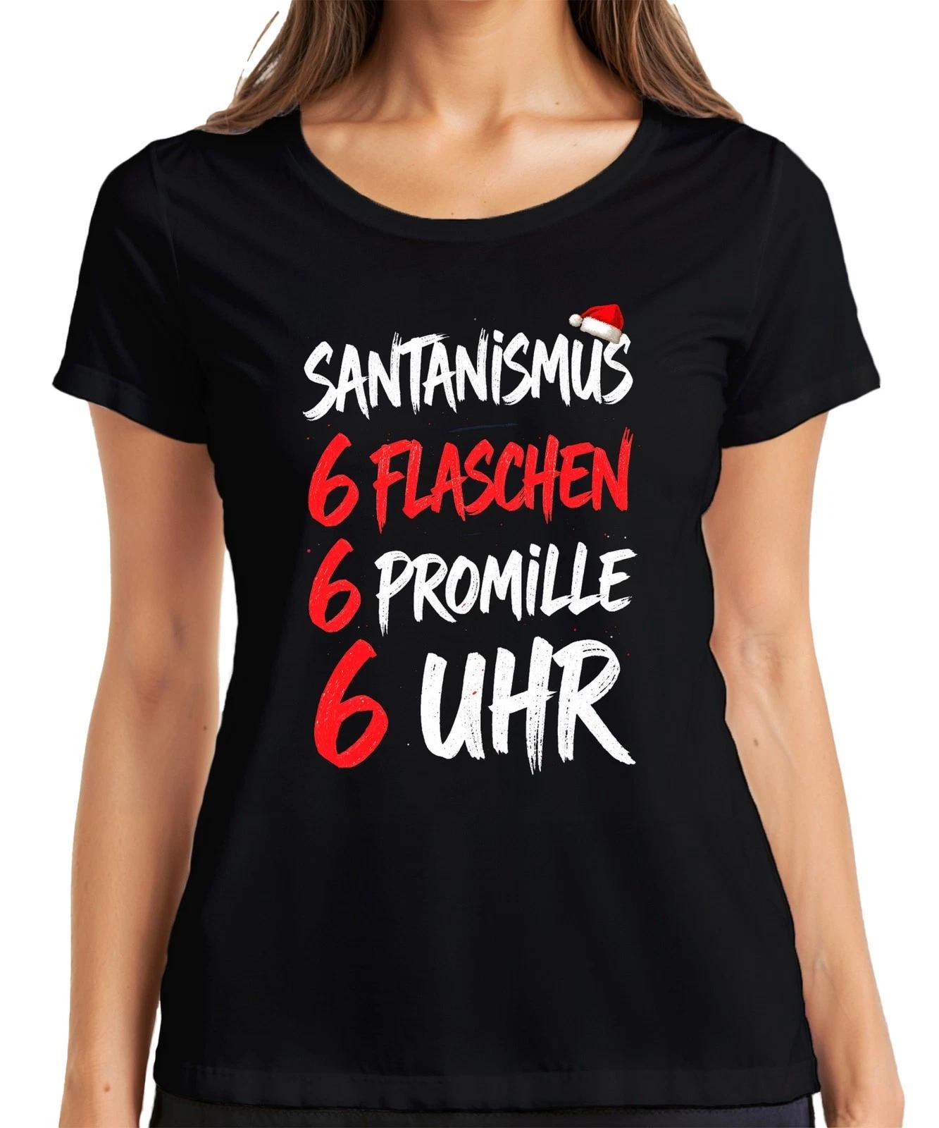 SANTANISMUS 6 FLASCHEN 6 PROMILLE Lustig Weihnachtsfeier Geschenk Damen T-Shirt XL