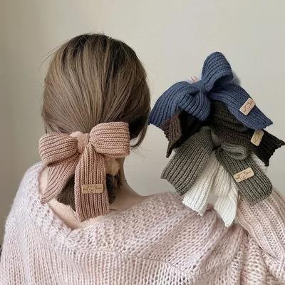 Nuovo autunno/inverno solido agnello lana intestino anelli per capelli maglia lana fiocco capelli cravatta accessori per capelli per ragazze morbido fiocco soffice