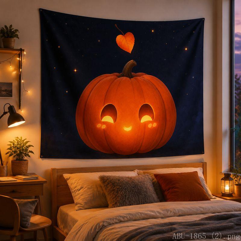 Halloween Tapestry Pumpkin Black Cat Lightning Maple Leaf Candle Print Bedroom Party Wall Hanging Decor Cloth