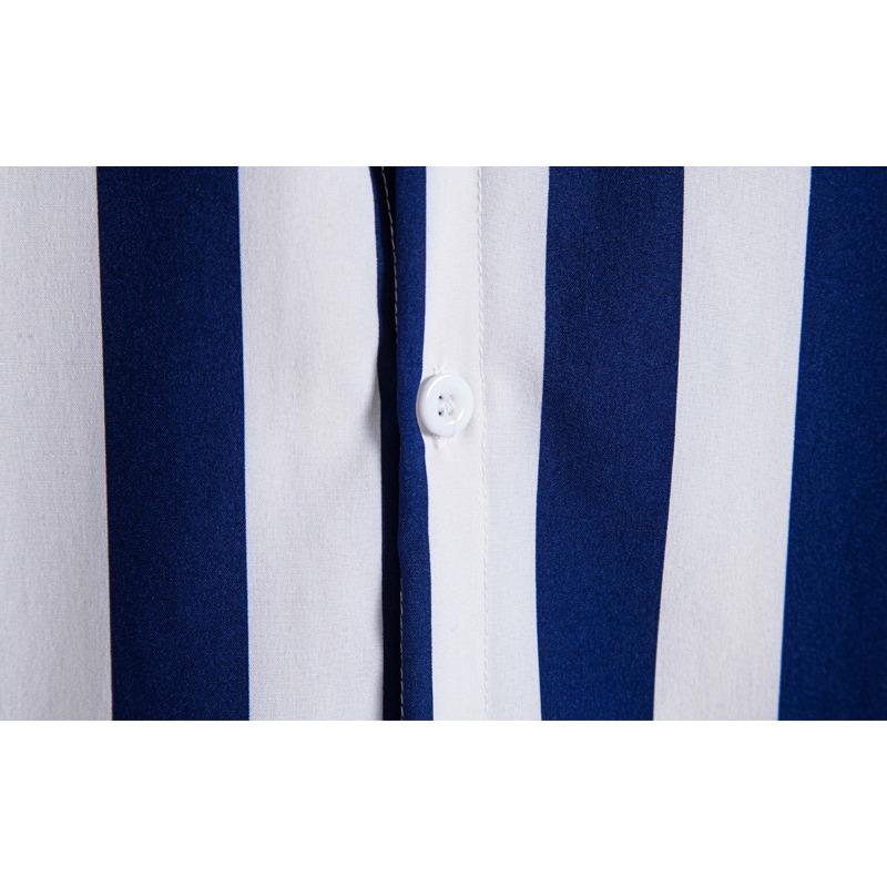 Camicia da uomo a maniche corte a righe rosse e bianche, con bottoni, stile casual estivo da spiaggia
