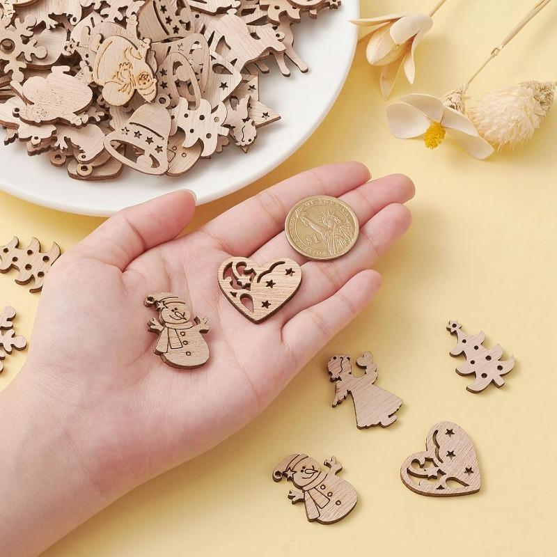 50pcs Unfinished Wooden Mini Christmas Craft Ornaments Cutouts for DIY Projects, Holiday Decor, and Home Embellishments