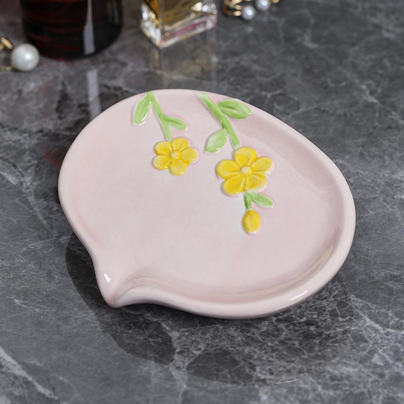 Luxus-Stil Haushalts Keramik Blume Seifenhalter - Ohne Bohren Montage - High-End Kreative Badezimmer Seifenschale mit Automatischer Entwässerung