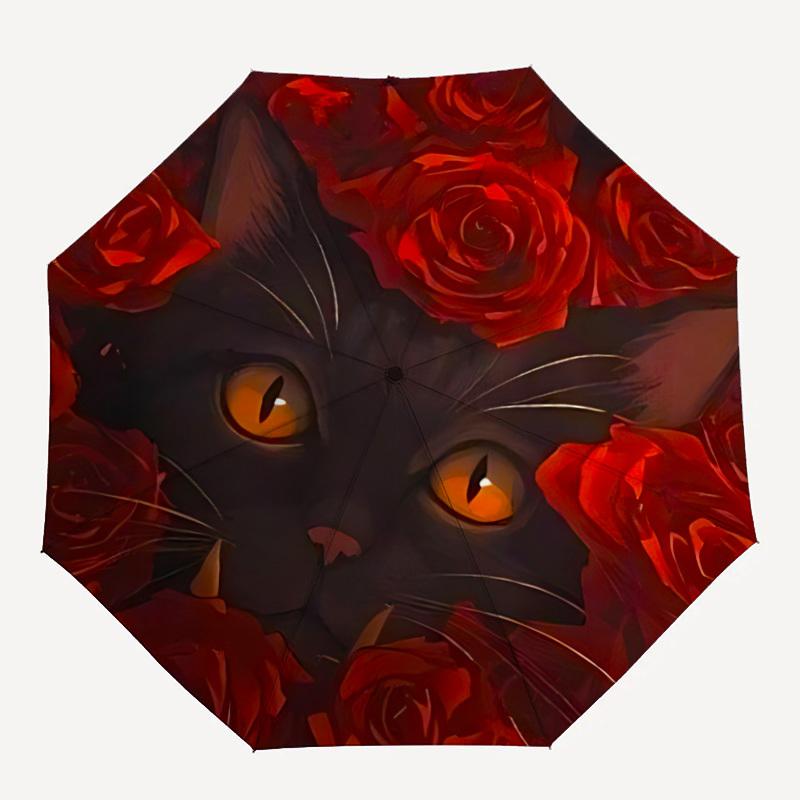 

1pc Black Cat Roses Automatic Open/close, All-Season Portable Folding Umbrella for Friends, Travel, Everyday, Events yy250812207