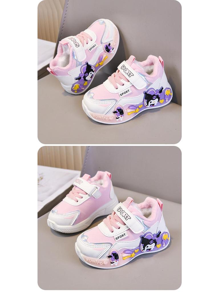 Girls' Kuromi Warm Velvet Sports Shoes: Autumn/Winter 2025, Non-slip Casual Toddler Shoes