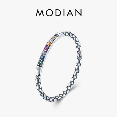 Modian argento sterling 925 colorato arcobaleno fortunato vintage zircone anello per le donne scintillanti CZ gioielli regalo bijoux
