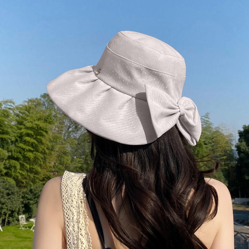 New small standard bow bucket hat summer sunscreen sunshade versatile basin hat outdoor travel vacation beach hat tide