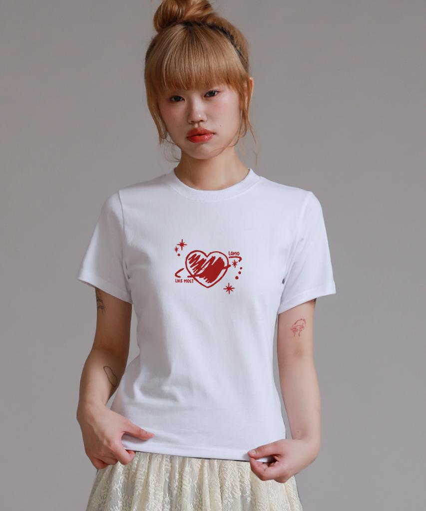 LIKE THE MOST Heart Planet Regular Short Sleeve T-Shirt_White