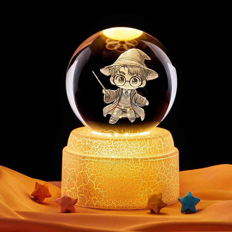 Harry Potter Crystal Ball Music Box with Warm Light Base - Desktop Night Light Souvenir Ornament