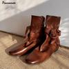 Fashion Autumn Winter Soft Leather Lace-up Women Ankle Boots Comfortable Flats Short Booties Fashion Bowknot Chelsea Boots Shoes Botas