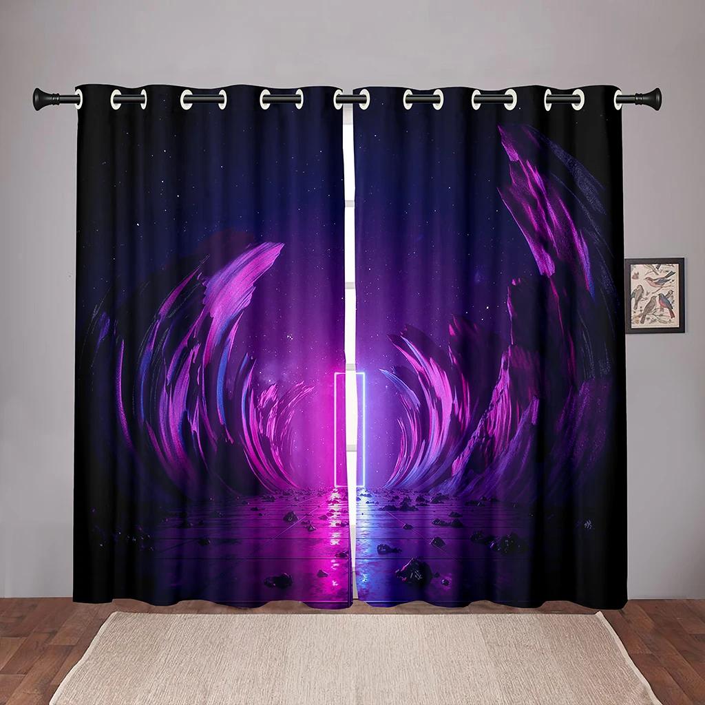 Thick Neon Emitted Light Cool Kids Blackout Window Curtain for Bedroom Living Room Bathroom Kicthen Door Hall Home High Shading