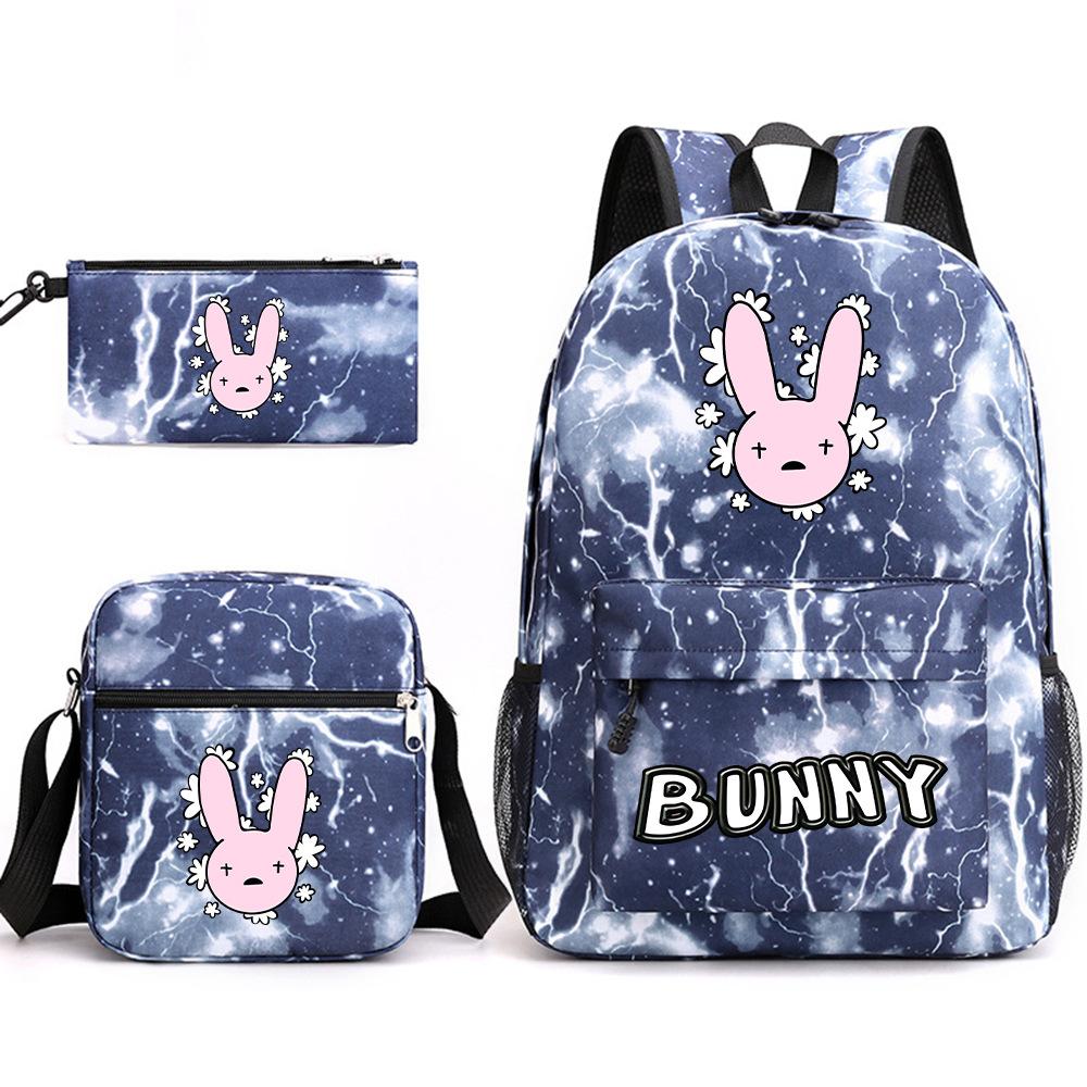 Popular Novelty Cool Bad Bunny Print 3pcs/Set Pupil School Bags Laptop Daypack Backpack Inclined Shoulder Bag Pencil Case