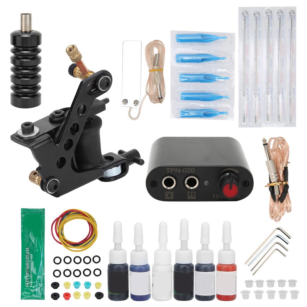 Complete Tattoo Kit Tattoo Coil Machine Set Tattoo Power Supply Tattoo Accessories 90‑265VUS Plug