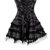 Steampunk Plaid Mini Dress for Women Lace Up Sleeveless A-Line Dress Medieval Renaissance Corset Lace