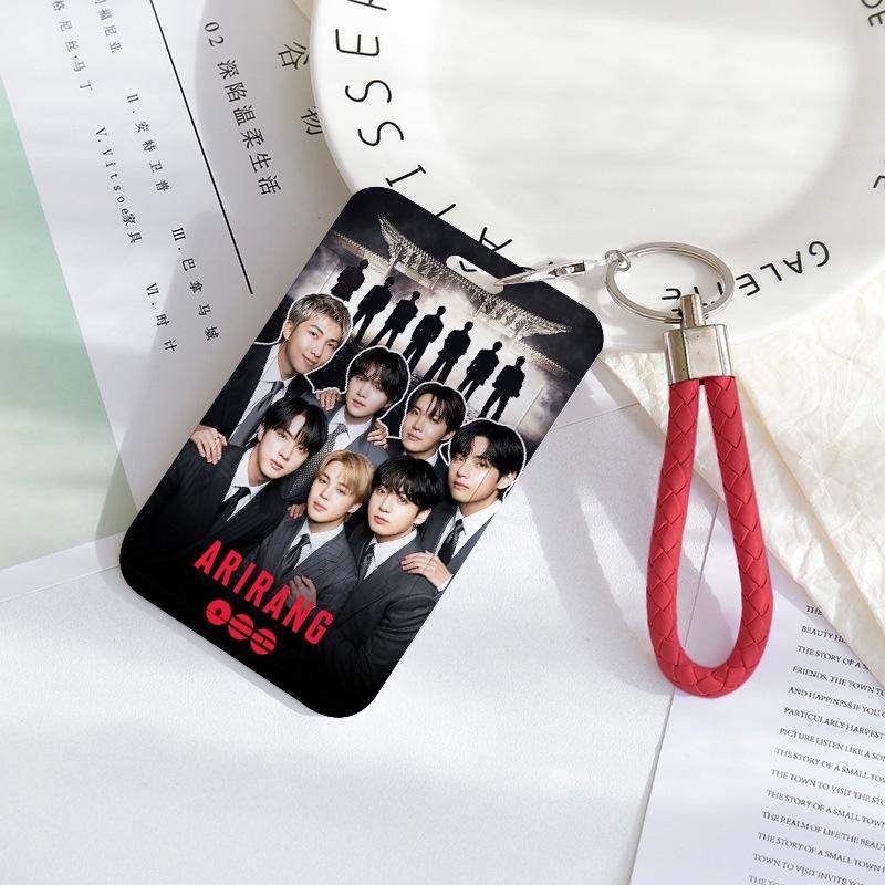 BTS Sliding Photocard Holder, Protective ID Badge Card Case with Braided Keychain Strap, Student Campus Bus Meal Card Protector Merch for ARMY