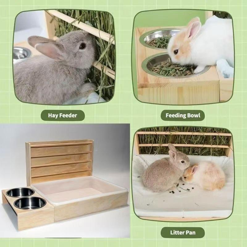 Guinea Pigs Hays Rack Feeding Bowl Durable Anti Tip Structure Space Saving Cage Feeder For Small Pet