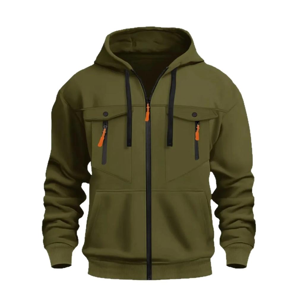 Casual Men's Zip-Up Hoodie Streetwear Comfortable Loose Fit Autumn Winter Keep Warm Sweatshirt Fashionable Men's Clothing