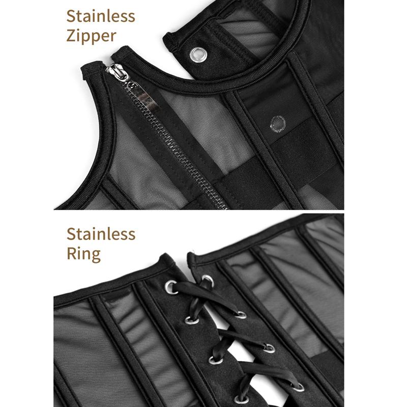 CINOON Schwarze Body-Shapewear für Damen, Gothic-Kleidung, Unterbrust-Taillenmieder, Trainer, Spitze, elastisch, sexy Fishbone-Korsetts und Bustier