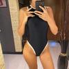 Black Sexy Splicing High Leg Cut Black Women Swimwear One Piece Swimsuit Female Mini Micro Thong Bathing Suit Bather
