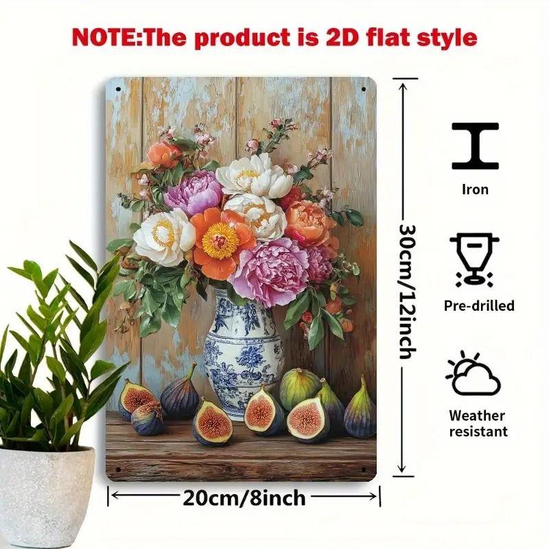 Vintage Metal Tin Sign Wall Art Floral Butterflies Decor for Home Living Room Kitchen
