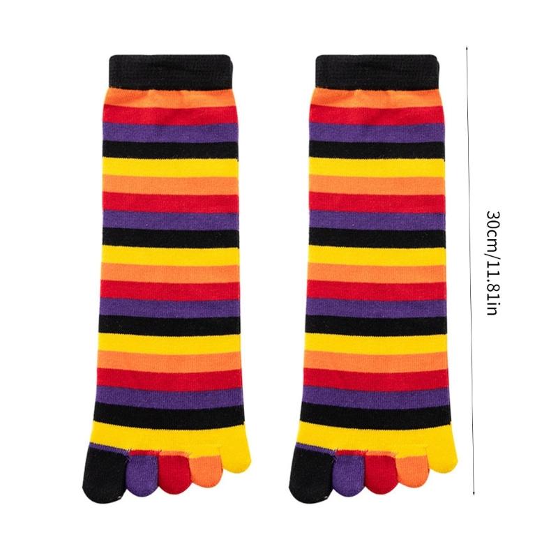 1 Pair Rainbow Toe Socks Colorful 5 Toe Calf Socks Rainbow Striped Leg Warmers Funny Long Toe Socks for Women and Girls