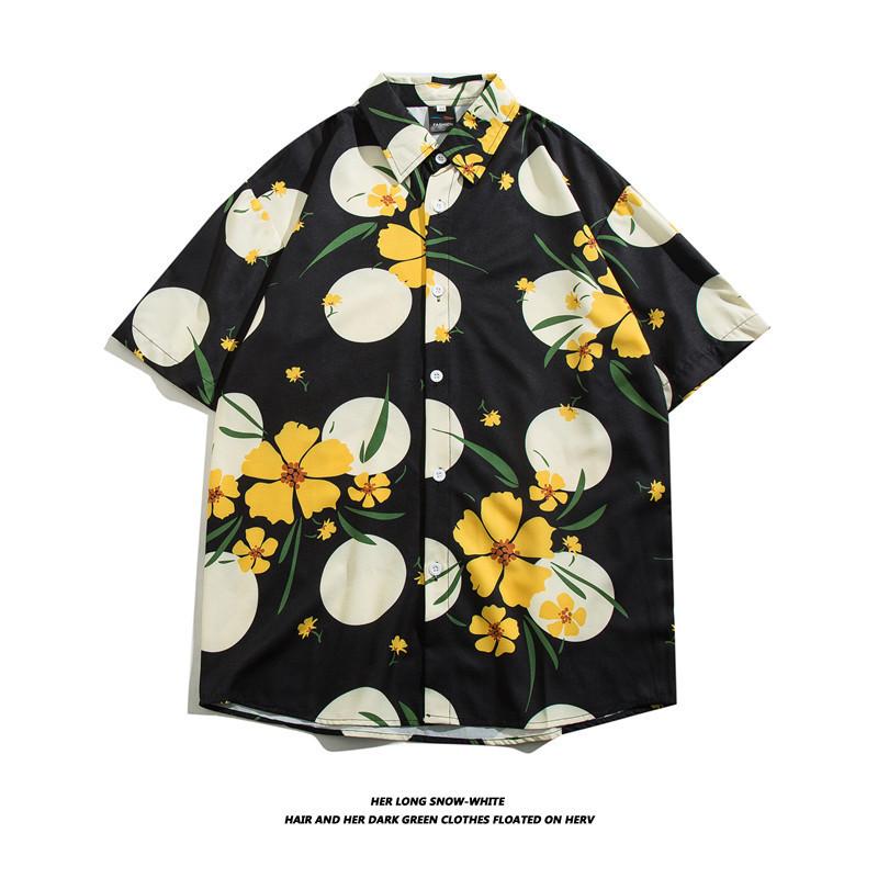 Summer Mens Hawaiian Casual  Shirts Short Sleeve Button Fashion Print Beach Floral  Vintage Tops
